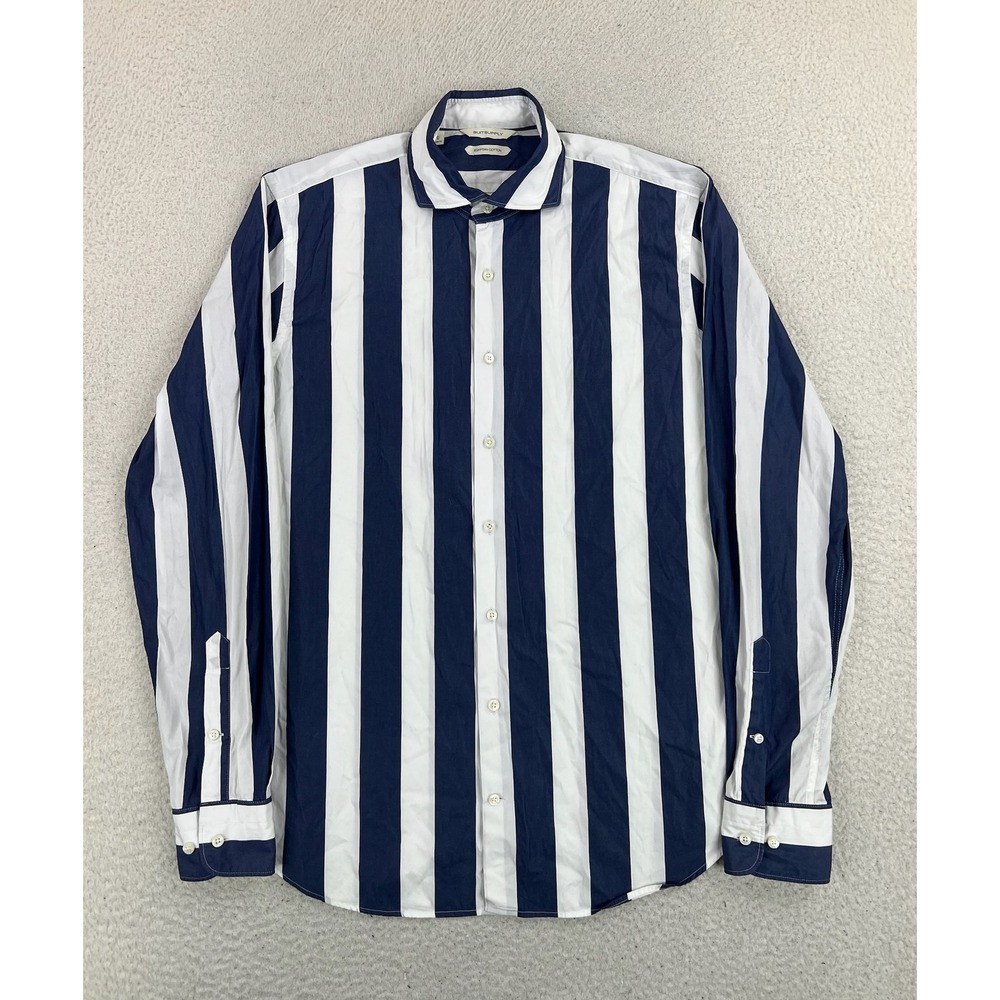 Suitsupply Shirt Mens 16 41 Large Blue Striped Egyptian Cotton LS Extra Slim Fit